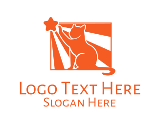 Orange Cat Star logo design