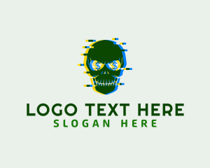 Hacker - Glitch Skull Dollars logo design