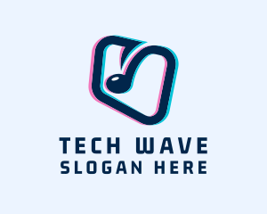 Techno - Music Note Glitch logo design