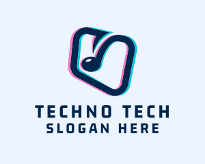 Techno - Music Note Glitch logo design