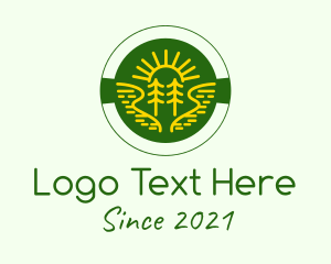 Pine Tree - Golden Sun Tree Badge logo design
