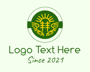 Trekking - Golden Sun Tree Badge logo design