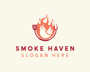 Smoked Flaming BBQ Chicken logo design