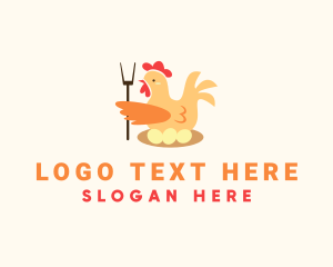 Poultry Farm - Chicken Egg Pitchfork logo design