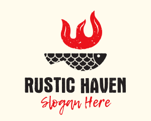 Rustic Flaming Fish logo design