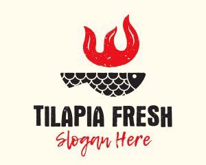 Tilapia - Rustic Flaming Fish logo design