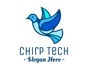 Chirp - Blue Mosaic Bird logo design