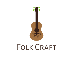 Folk - Leaf Roots Guitar logo design