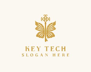 Golden Butterfly Wing Key logo design