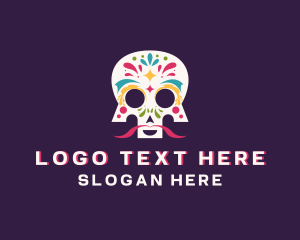 Dia De Los Muertos - Festive Skull Moustache logo design