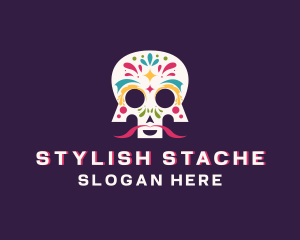 Festive Skull Moustache logo design