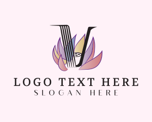 Yoga - Lotus Flower Letter V logo design