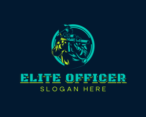 Officer - Soldier Shooting Rifle logo design