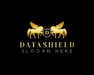 Pegasus Horse Stallion Shield logo design