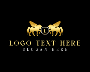 Security - Pegasus Horse Stallion Shield logo design