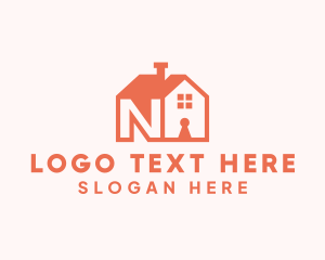 Keyhole - Orange House Letter N logo design
