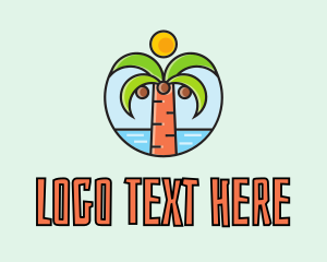 Surfing - Beach Coconut Tree logo design