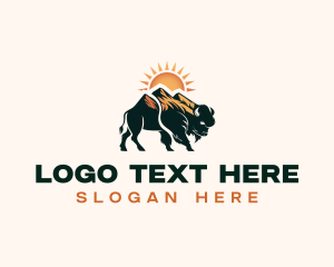 Livestock - Bison Mountain Sun logo design