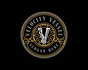 Classic Ornamental Letter V logo design