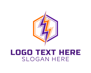 Wind - Hexagon Lightning Badge logo design