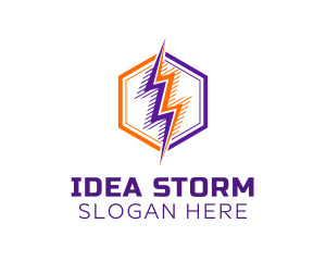 Hexagon Lightning Badge logo design