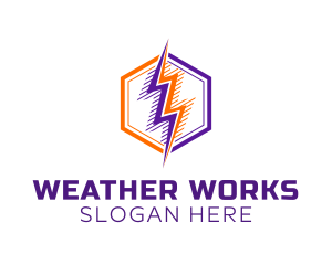 Meteorology - Hexagon Lightning Badge logo design