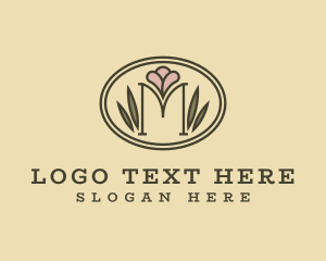 Garden - Elegant Floral Oval Letter M logo design