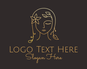 Eyelashes - Gold Flower Lady Beauty logo design