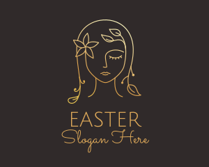 Eyelashes - Gold Flower Lady Beauty logo design