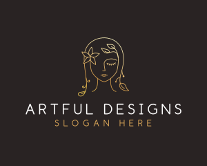 Gold Flower Lady Beauty logo design