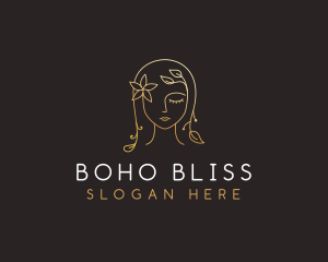 Gold Flower Lady Beauty logo design