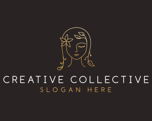 Gold Flower Lady Beauty logo design