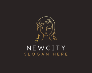 Gold Flower Lady Beauty logo design