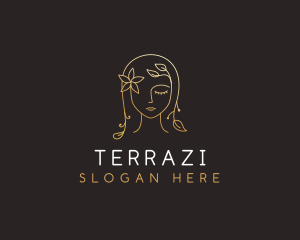 Gold Flower Lady Beauty logo design