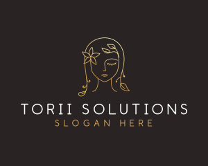 Gold Flower Lady Beauty logo design