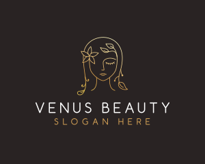 Gold Flower Lady Beauty logo design