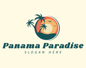 Sunset Summer Palm Tree  logo design