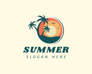 Sunset Summer Palm Tree  logo design