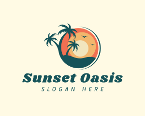 Sunset Summer Palm Tree  logo design