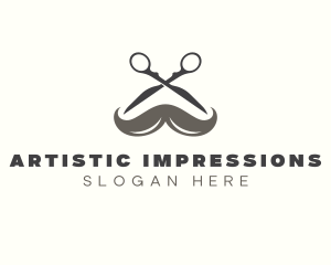 Mustache Barber Scissors Logo