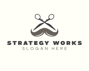 Mustache Barber Scissors Logo