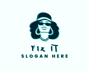 Glitch Hip Hop Woman logo design