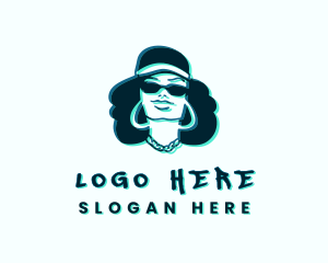 Dj - Glitch Hip Hop Woman logo design