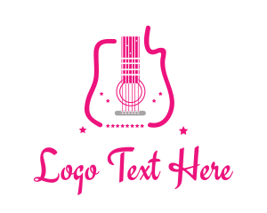 Live Music - Pink Guitar Stars logo design