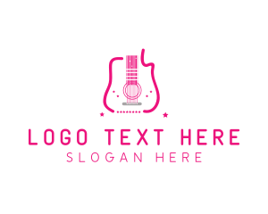 Music Label - Pink Guitar Stars logo design