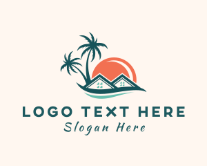 Vacation - Tropical Sunset House logo design