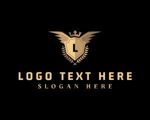 Gold - Wing Crown Shield Wreath logo design