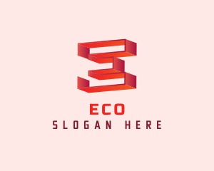 Circuit - Red 3D Letter E logo design