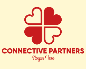 Relationship - Red Hearts Clover Leaf logo design