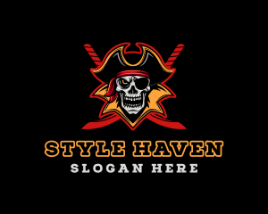 Skull Pirate Sword Captain Logo